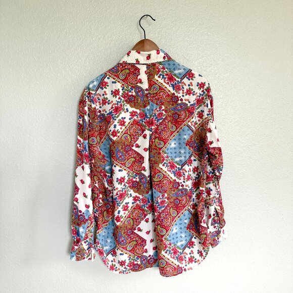 VTG 90s LIZWEAR Floral Paisley Western Cottagecore Long Sleeve Shirt - Picture 2 of 11